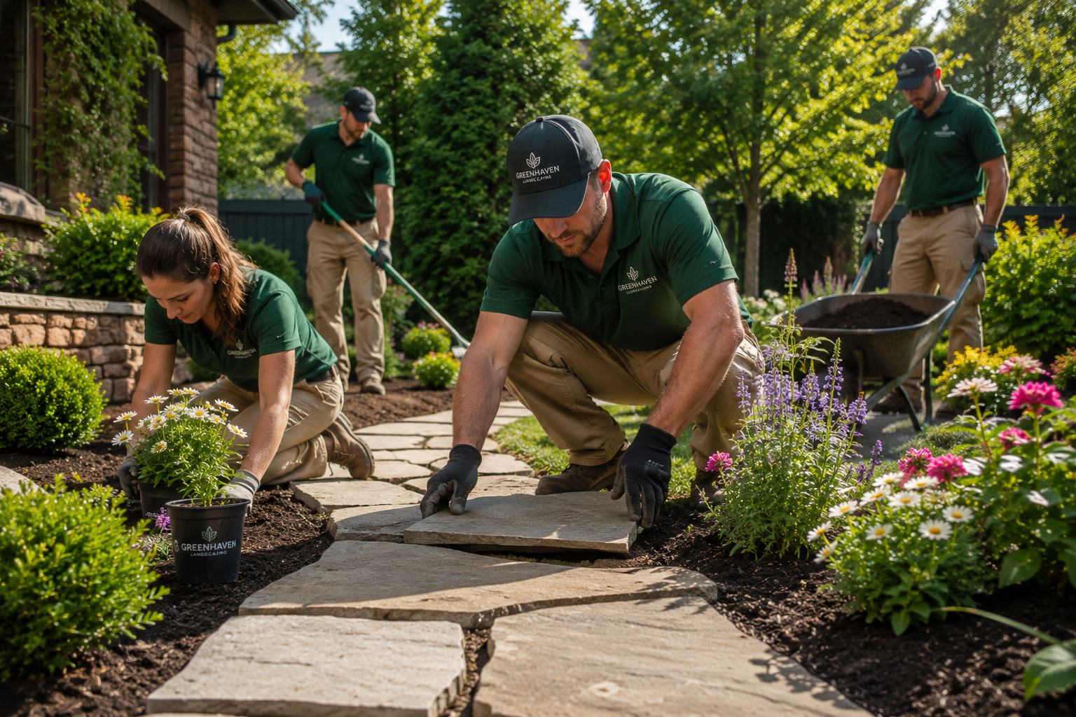 Custom stone patio hardscape installation